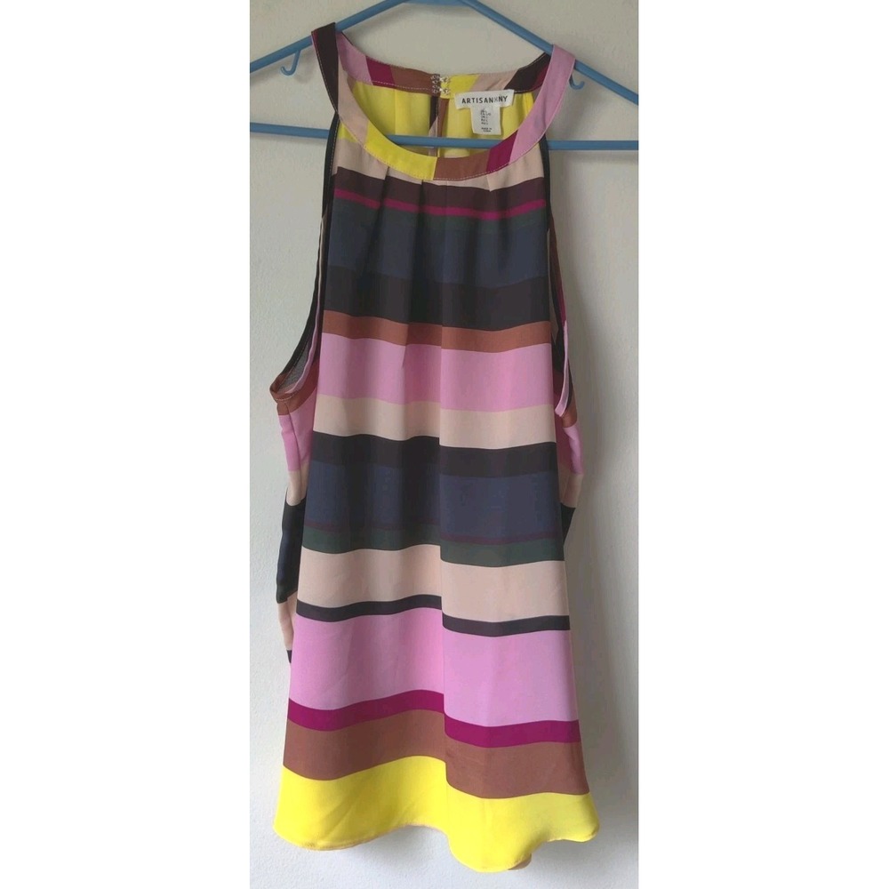 Artisan NY Women's Tank Multi‎ Color Round Neck w/ Hook & Eye Size Large